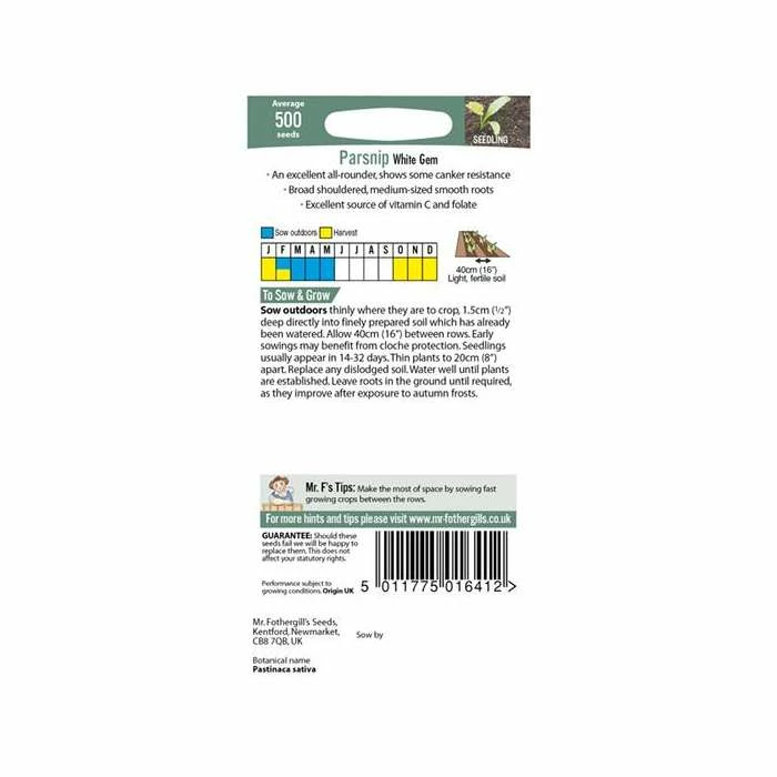 Parsnip 'White Gem' Seeds | Pastinaca Sativa | By Mr Fothergills - Image 3