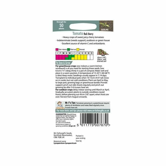 Tomato 'Red Cherry' Seeds | Solanum Lycopersicum | By Mr Fothergills - Image 3